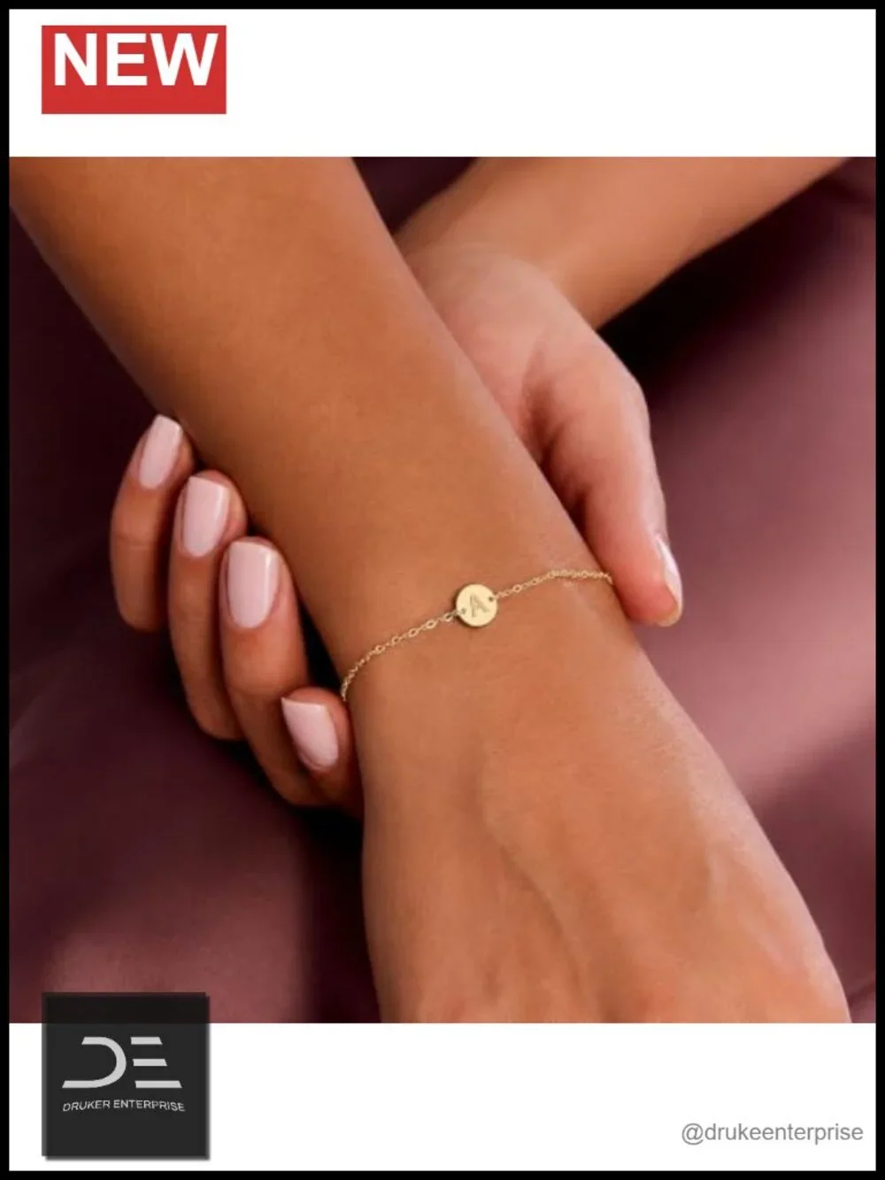 18K Gold Plated Stainless Steel Initial Bracelet Dainty Coin Charm Bracelet